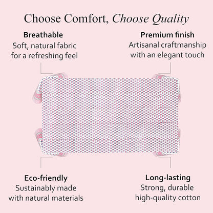 CPC Tablecloth 100% Cotton 60x90 Inch Indian Block Print Rectangle Table Cover, Washable Table Cloth for WeddingsSpring/Summer, Barbeque - Pink Sapphire