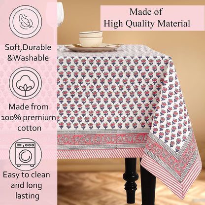 CPC Tablecloth 100% Cotton 60x90 Inch Indian Block Print Rectangle Table Cover, Washable Table Cloth for WeddingsSpring/Summer, Barbeque - Pink Sapphire