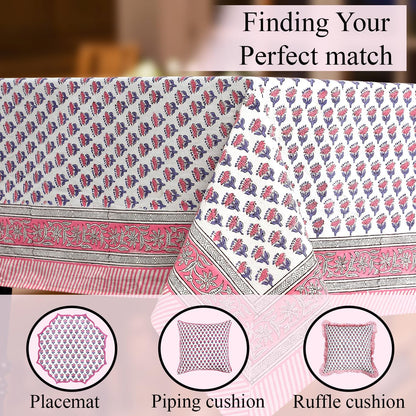 CPC Tablecloth 100% Cotton 60x90 Inch Indian Block Print Rectangle Table Cover, Washable Table Cloth for WeddingsSpring/Summer, Barbeque - Pink Sapphire