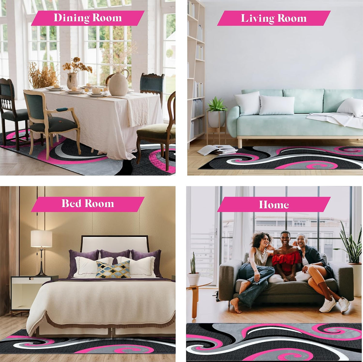 Abstract Rug 2x3 Small Rug Modern Rug Contemporary Area Rug Premium Colorful Thick Carpet for Living Room 327 Pink