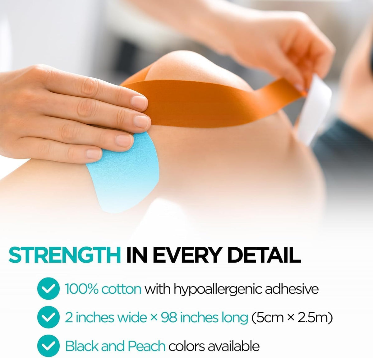 Athletic Kinesiology Tape for Nikken KenkoTherm DUK 19154, Peach, 6 Pack