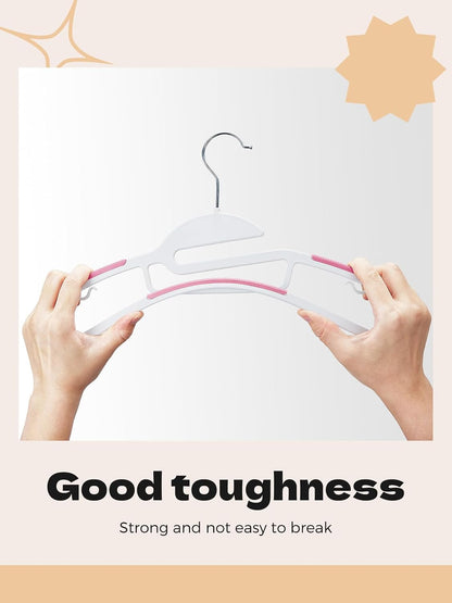 Pink Plastic Hangers 50 Pack, Slim Space Saving, Non Slip Hangers with Rubber Pads, Sturdy Coat Hanger for Closet, S-Shaped Clothes Hanger for Shirt, Suit, Pant, Skirt