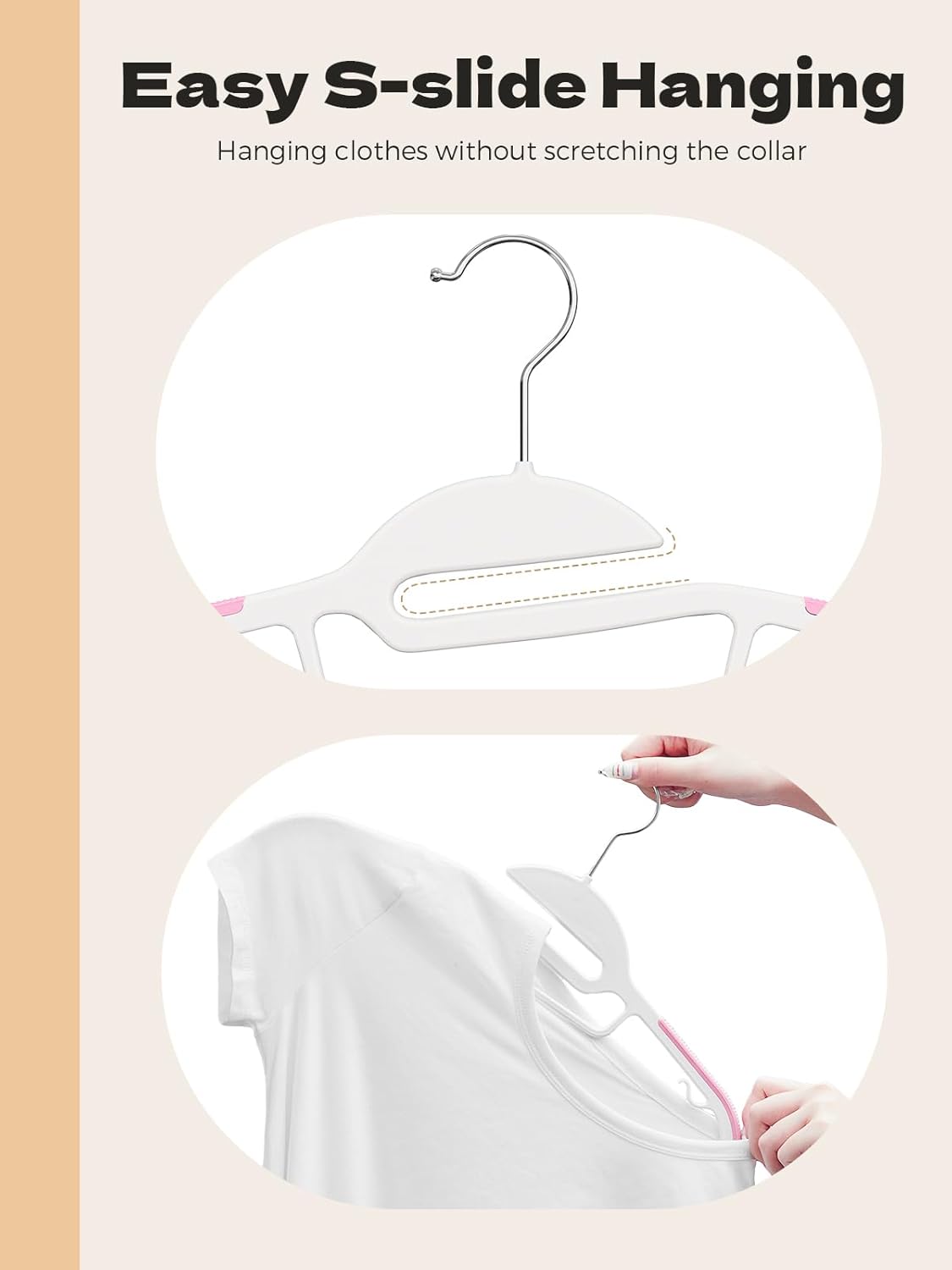 Pink Plastic Hangers 50 Pack, Slim Space Saving, Non Slip Hangers with Rubber Pads, Sturdy Coat Hanger for Closet, S-Shaped Clothes Hanger for Shirt, Suit, Pant, Skirt