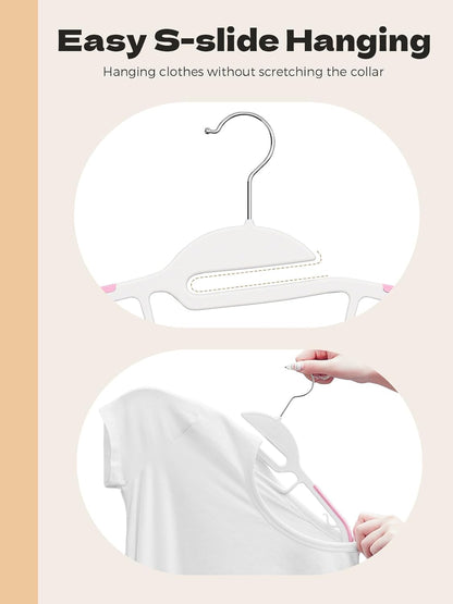 Pink Plastic Hangers 50 Pack, Slim Space Saving, Non Slip Hangers with Rubber Pads, Sturdy Coat Hanger for Closet, S-Shaped Clothes Hanger for Shirt, Suit, Pant, Skirt