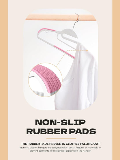 Pink Plastic Hangers 50 Pack, Slim Space Saving, Non Slip Hangers with Rubber Pads, Sturdy Coat Hanger for Closet, S-Shaped Clothes Hanger for Shirt, Suit, Pant, Skirt