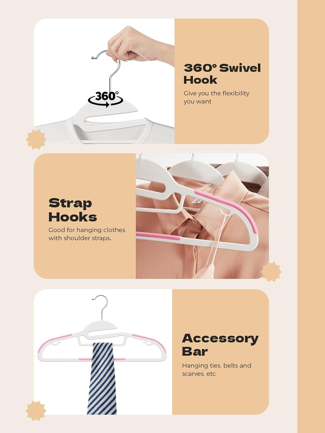 Pink Plastic Hangers 50 Pack, Slim Space Saving, Non Slip Hangers with Rubber Pads, Sturdy Coat Hanger for Closet, S-Shaped Clothes Hanger for Shirt, Suit, Pant, Skirt