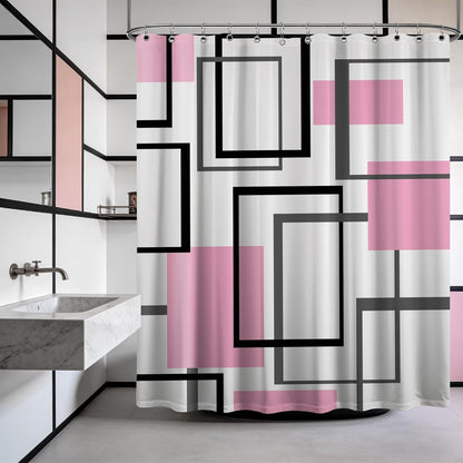 Light Pink Geometric Shower Curtain, 72x72 in, Pink and White