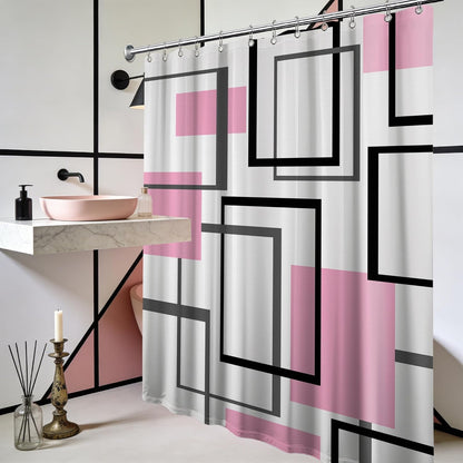 Light Pink Geometric Shower Curtain, 72x72 in, Pink and White