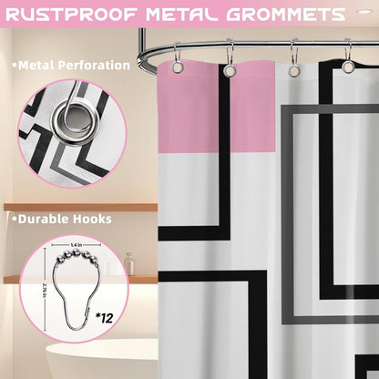 Light Pink Geometric Shower Curtain, 72x72 in, Pink and White