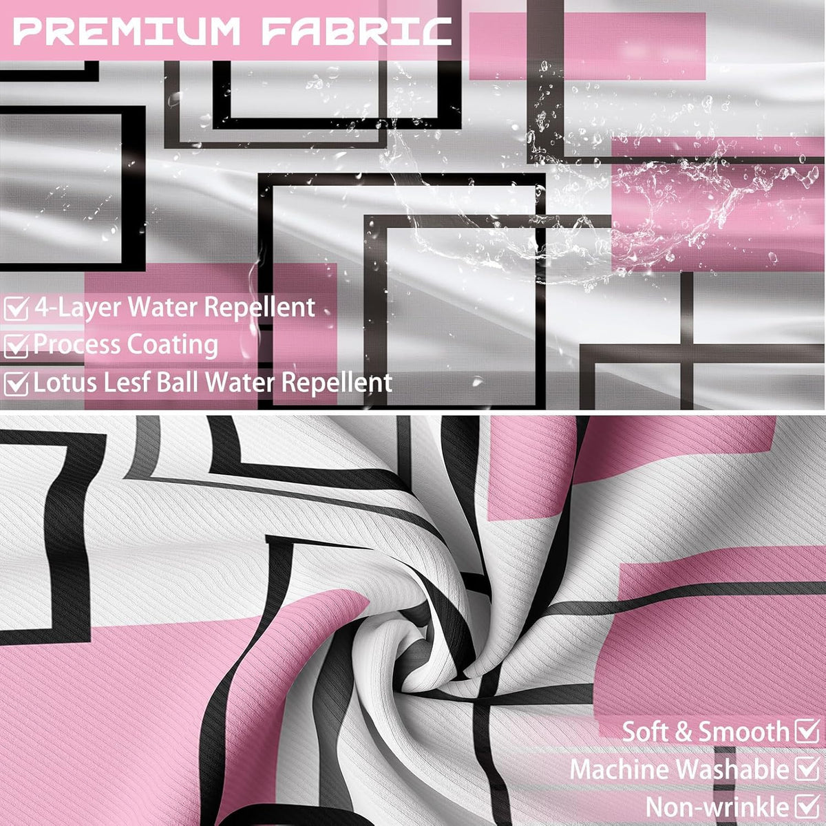 Light Pink Geometric Shower Curtain, 72x72 in, Pink and White