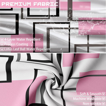 Light Pink Geometric Shower Curtain, 72x72 in, Pink and White