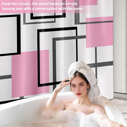 Light Pink Geometric Shower Curtain, 72x72 in, Pink and White