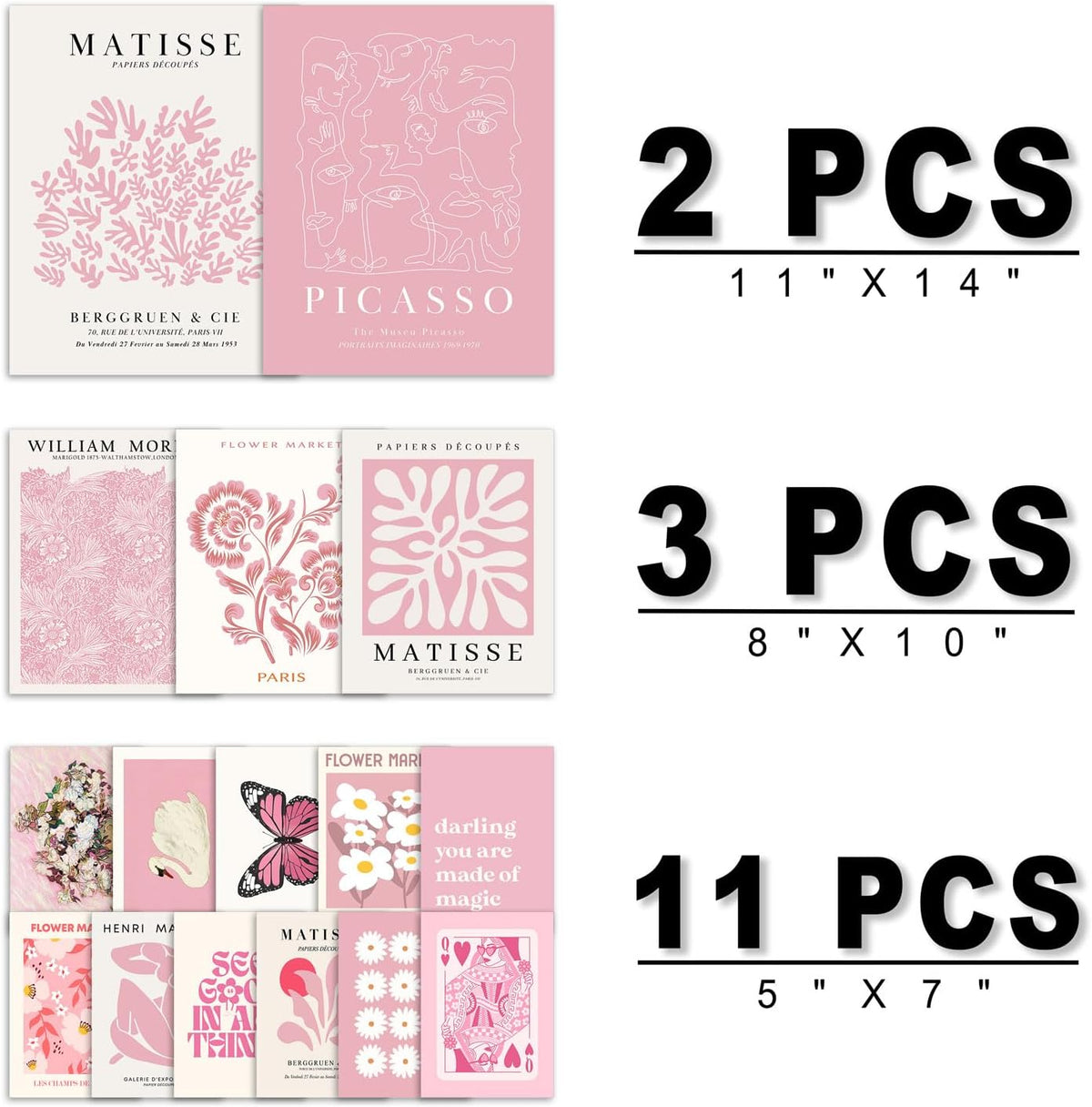 16 PCS Pink Wall Art Decor, Matisse Gallery Wall Prints for Bedroom, Light Pink Posters for Room Aesthetic, Collage Kit Pictures for Living Room, Teen Girls Dorm Home Artwork