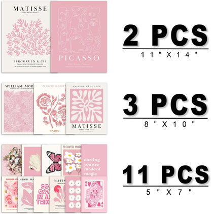 16 PCS Pink Wall Art Decor, Matisse Gallery Wall Prints for Bedroom, Light Pink Posters for Room Aesthetic, Collage Kit Pictures for Living Room, Teen Girls Dorm Home Artwork