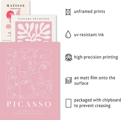 16 PCS Pink Wall Art Decor, Matisse Gallery Wall Prints for Bedroom, Light Pink Posters for Room Aesthetic, Collage Kit Pictures for Living Room, Teen Girls Dorm Home Artwork
