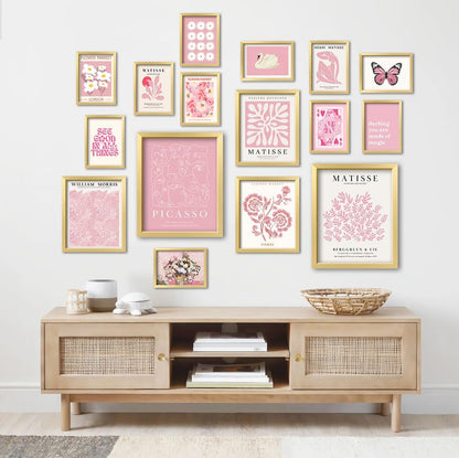 16 PCS Pink Wall Art Decor, Matisse Gallery Wall Prints for Bedroom, Light Pink Posters for Room Aesthetic, Collage Kit Pictures for Living Room, Teen Girls Dorm Home Artwork