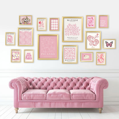 16 PCS Pink Wall Art Decor, Matisse Gallery Wall Prints for Bedroom, Light Pink Posters for Room Aesthetic, Collage Kit Pictures for Living Room, Teen Girls Dorm Home Artwork