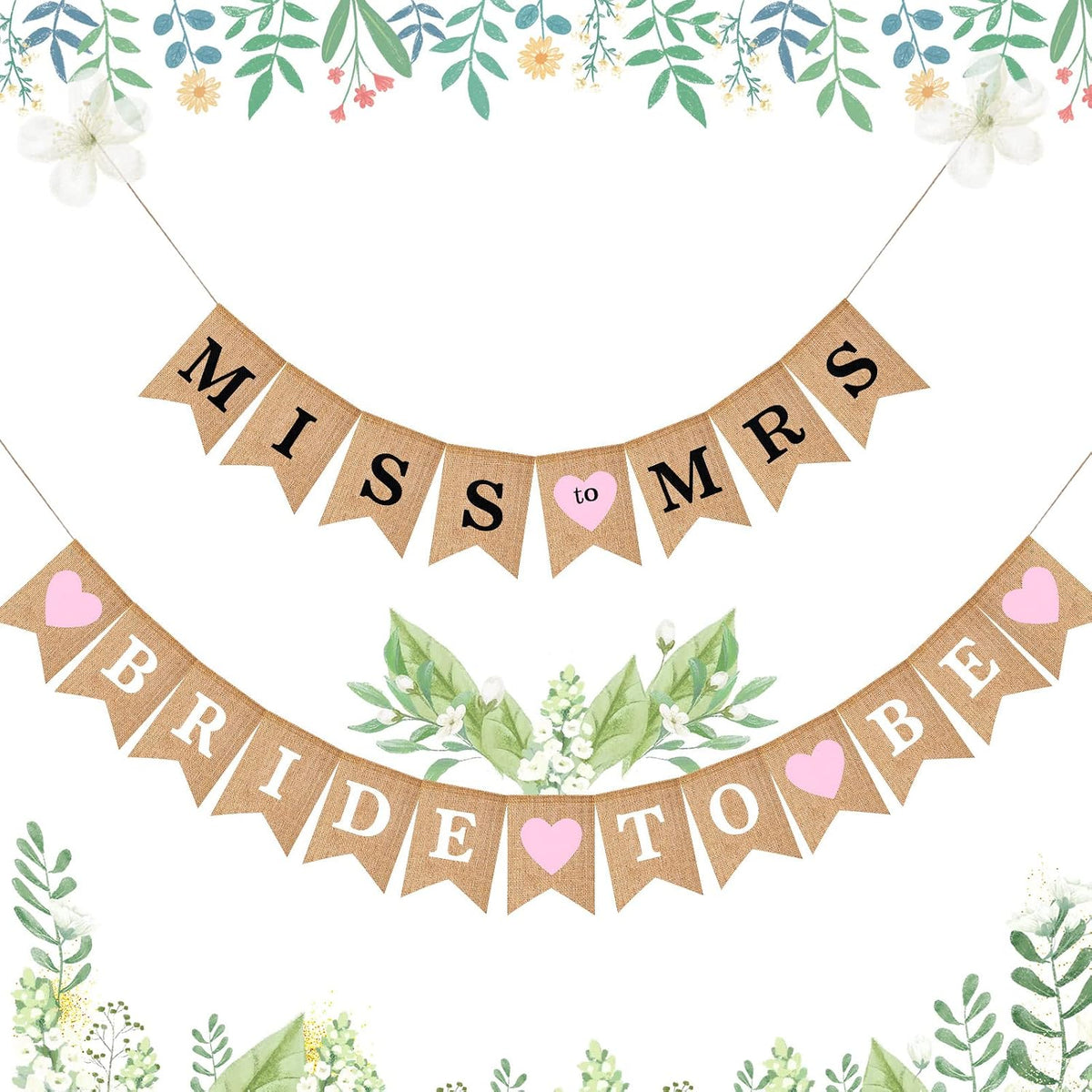 2 Pieces Bride Banner Burlap Bunting Bridal Shower Decorations, Pink