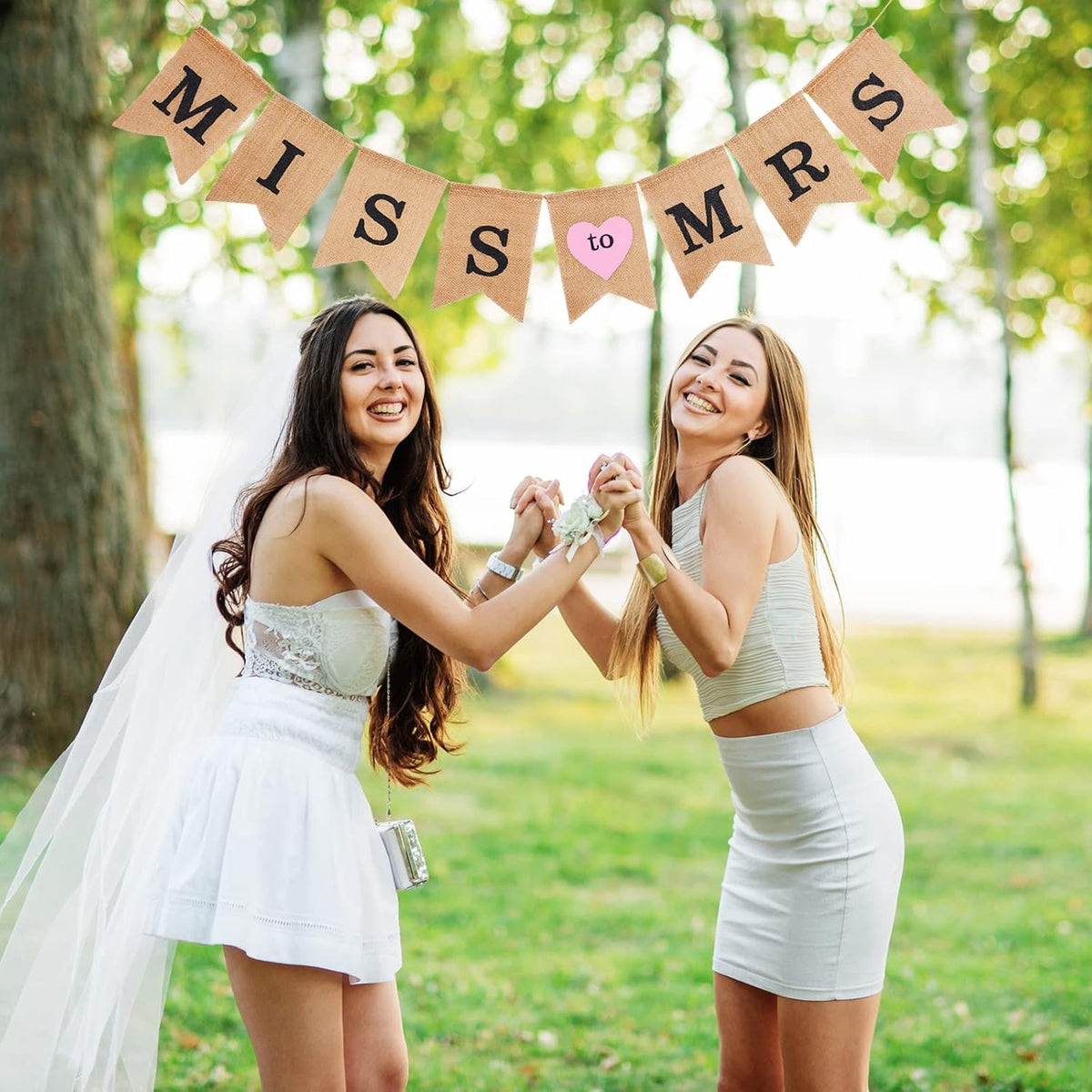 2 Pieces Bride Banner Burlap Bunting Bridal Shower Decorations, Pink