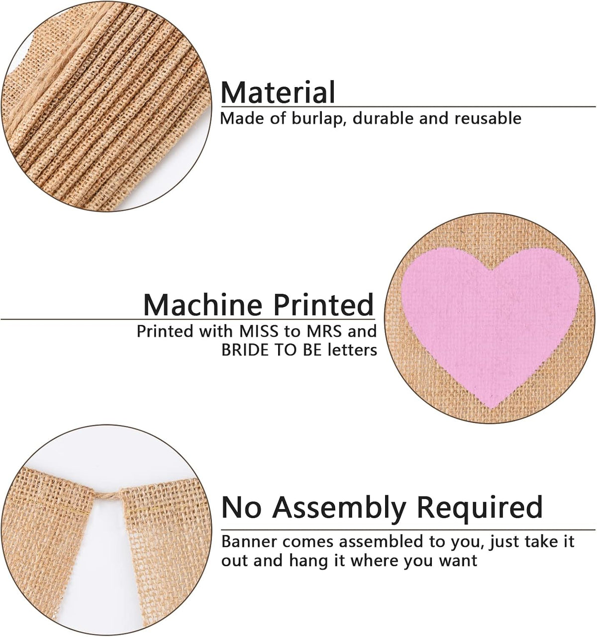 2 Pieces Bride Banner Burlap Bunting Bridal Shower Decorations, Pink