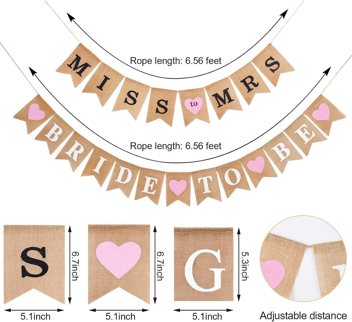 2 Pieces Bride Banner Burlap Bunting Bridal Shower Decorations, Pink