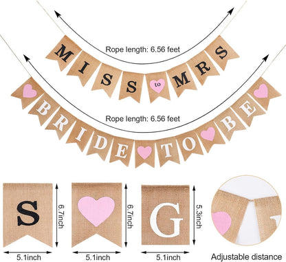 2 Pieces Bride Banner Burlap Bunting Bridal Shower Decorations, Pink