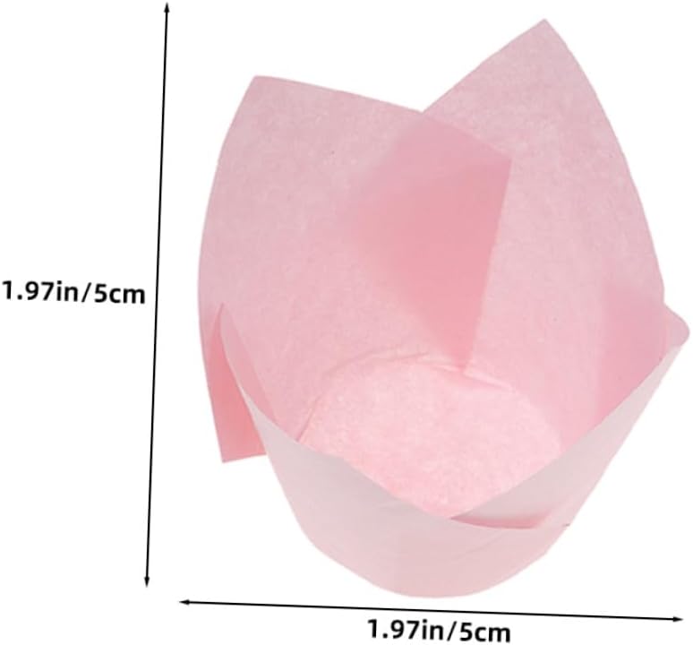 50pcs Pink Tulip Baking Liners Greaseproof Cupcake Wrappers Nonstick Paper Baking Cases for Birthday Party Weddings Disposable Cake Pan Liners