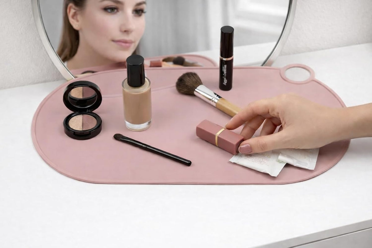 Durable Silicone Vanity Makeup Mat - Heat Resistant, Portable, and Protective | Perfect for Travel and Daily Vanity Surface Protection (Pink)