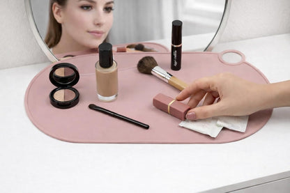 Durable Silicone Vanity Makeup Mat - Heat Resistant, Portable, and Protective | Perfect for Travel and Daily Vanity Surface Protection (Pink)