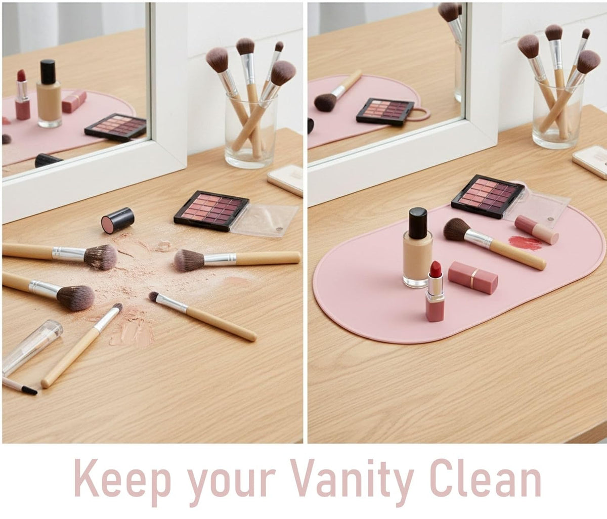Durable Silicone Vanity Makeup Mat - Heat Resistant, Portable, and Protective | Perfect for Travel and Daily Vanity Surface Protection (Pink)