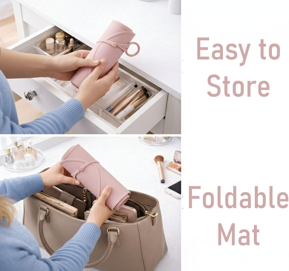 Durable Silicone Vanity Makeup Mat - Heat Resistant, Portable, and Protective | Perfect for Travel and Daily Vanity Surface Protection (Pink)