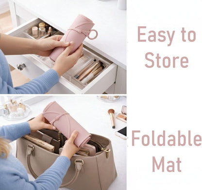 Durable Silicone Vanity Makeup Mat - Heat Resistant, Portable, and Protective | Perfect for Travel and Daily Vanity Surface Protection (Pink)