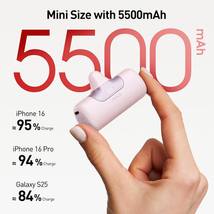 Portable Charger 5500mAh Next-Gen Small Power Bank 22.5W Fast Charging Battery USB-C Portable Phone Charger for iPhone 17/16/15 17 Plus 17 Pro Max iPad, Samsung Galaxy S25 S24 S23 Android, Pink