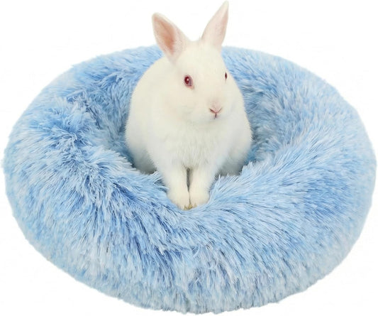 Guinea Pig Bed 11.8 Inch for Small Animal，Washable Small Animal Beds，Hideout Soft & Comfortable Donut Bed for Dwarf Rabbits/Hamster/Hedgehog/Ferrets,Blue and White