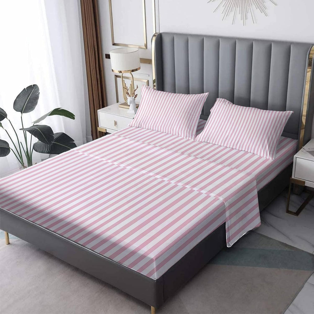 Striped Sheets - Full Sheet Set - Pink and White Stripe Bed Sheet, Soft Microfiber & Deep Pocket & Long Lasting Patterned Bedding Sheets & Pillowcases - Striped Gifts & Decor