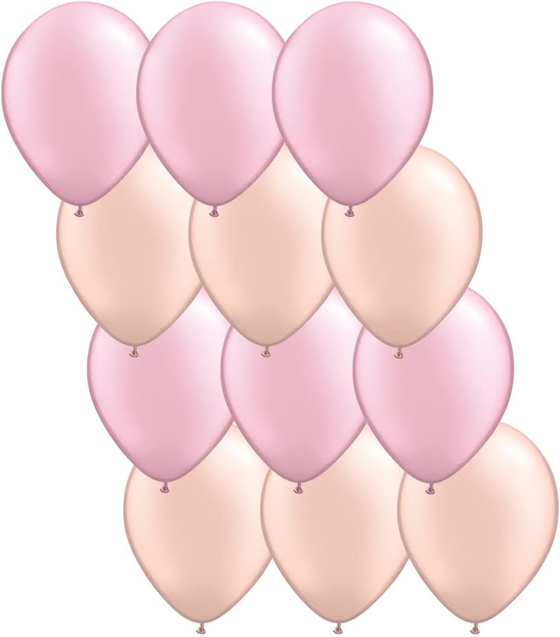 11-inch Latex Balloon Duo Party Kit with Gold Cards & Gifts Sign, Blush Pink and Peach, 12-pk, For Champagne Rose Girl Baby Shower Engagement Bridal Shower