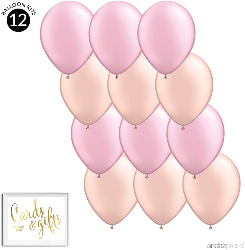 11-inch Latex Balloon Duo Party Kit with Gold Cards & Gifts Sign, Blush Pink and Peach, 12-pk, For Champagne Rose Girl Baby Shower Engagement Bridal Shower