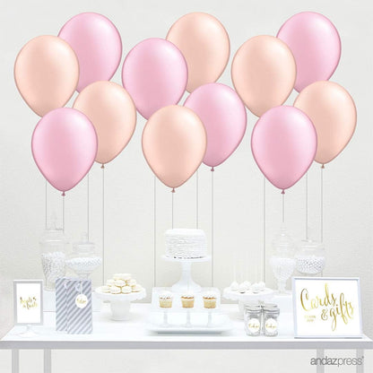 11-inch Latex Balloon Duo Party Kit with Gold Cards & Gifts Sign, Blush Pink and Peach, 12-pk, For Champagne Rose Girl Baby Shower Engagement Bridal Shower
