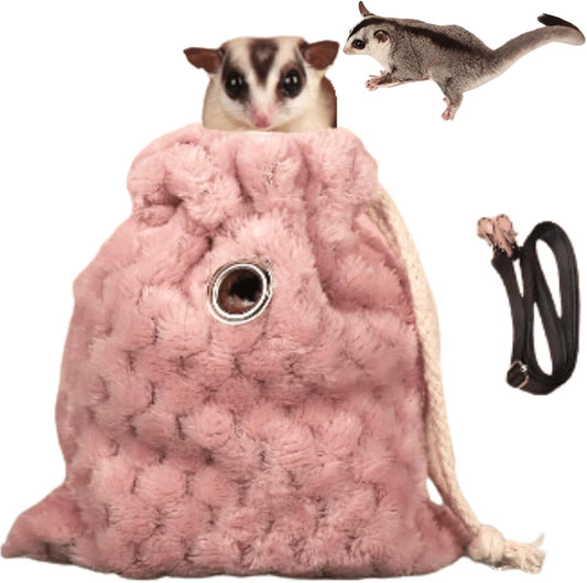 Sugar Glider Bonding Pouch - Soft Sleeping Pouch with Breathable Vent & Drawstring Portable Travel Bag Small Animal Carrier for Sugar Glider Squirrel Hamster Rats Hedgehog Bird Parrot (Pink)