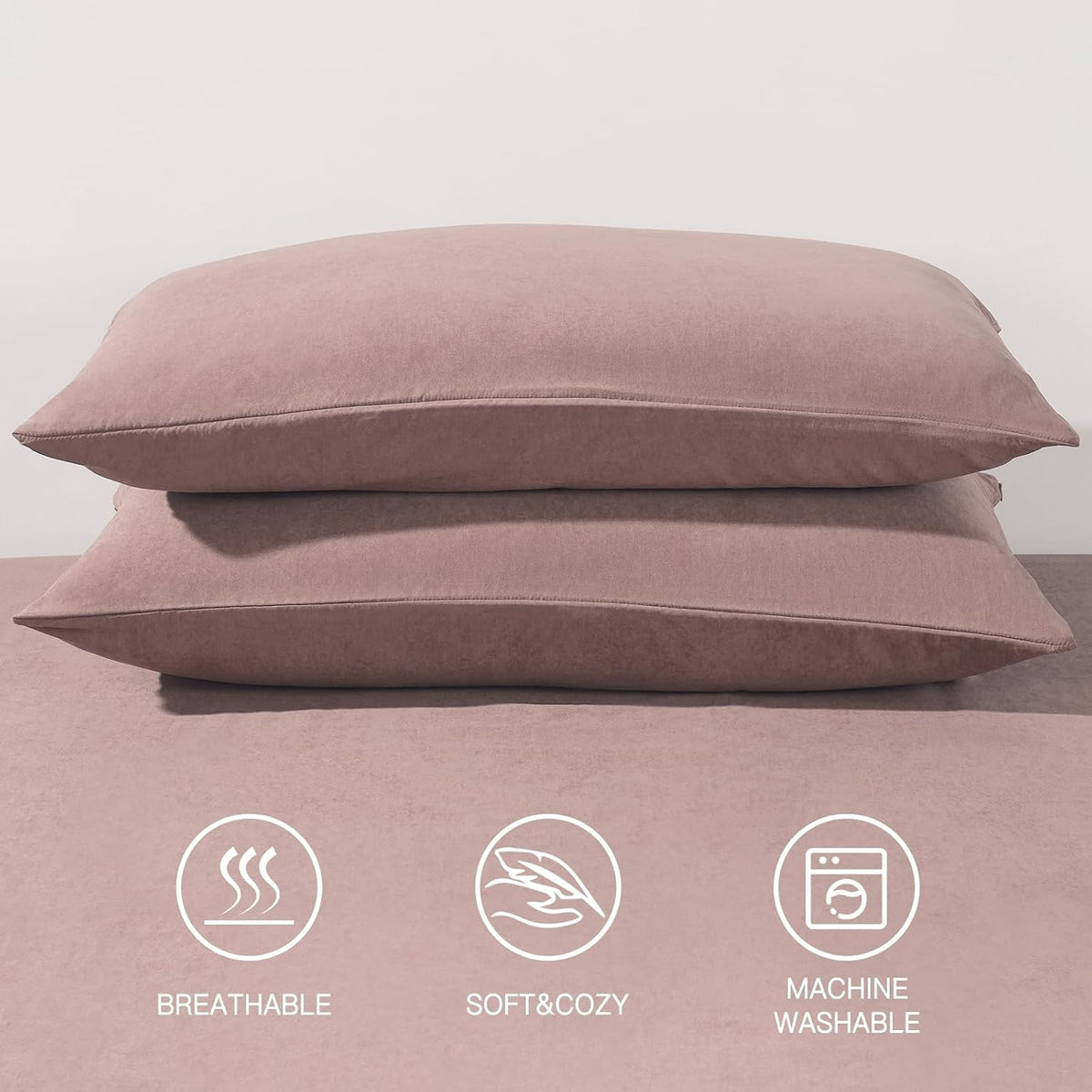 Pillowcases with Zipper Queen Size - Zippered Microfiber Pillow Cases for Hair and Skin 2 Pack, Soft Breathable Brushed Pillow Covers Set of 2, 20 X 30 Inches, Pink