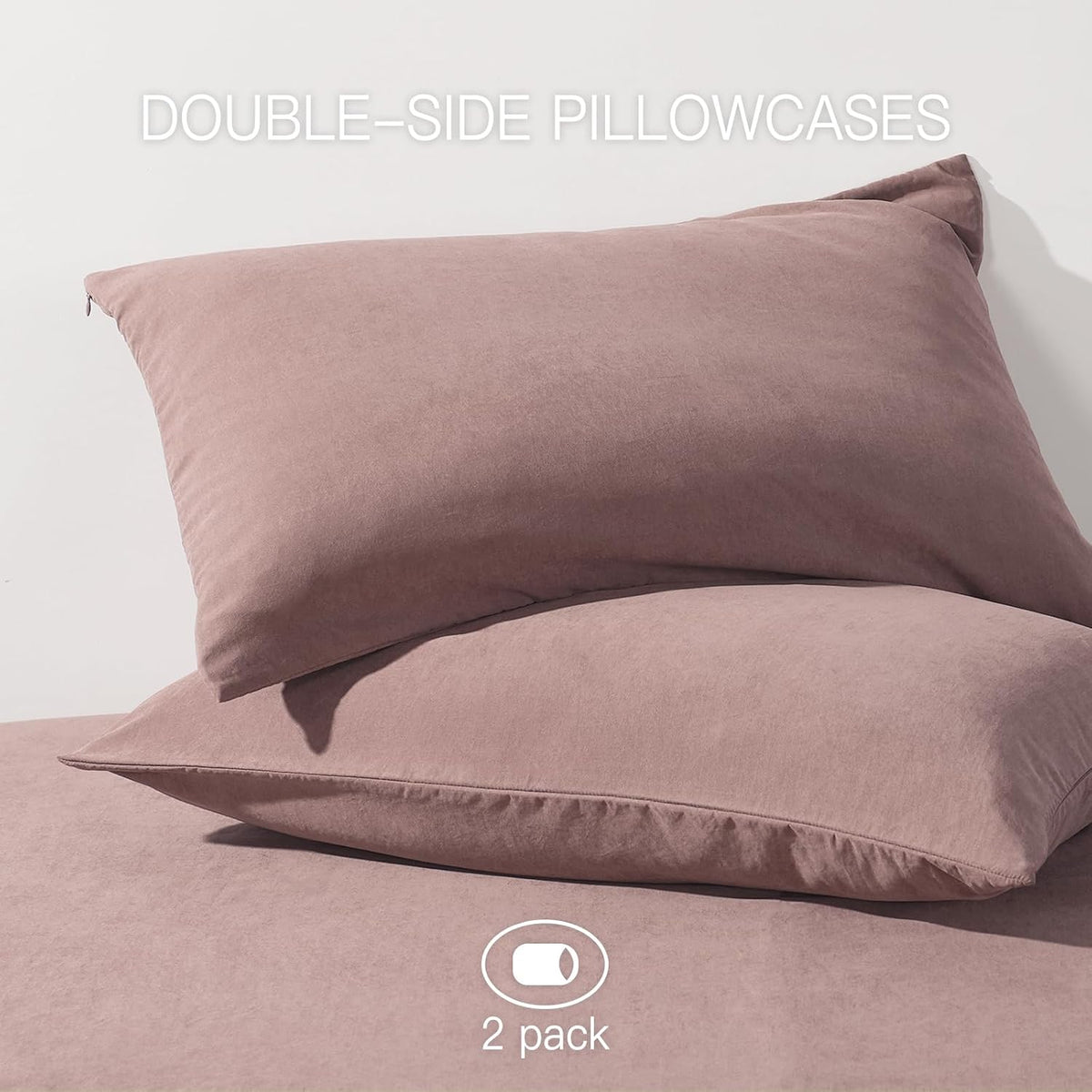 Pillowcases with Zipper Queen Size - Zippered Microfiber Pillow Cases for Hair and Skin 2 Pack, Soft Breathable Brushed Pillow Covers Set of 2, 20 X 30 Inches, Pink