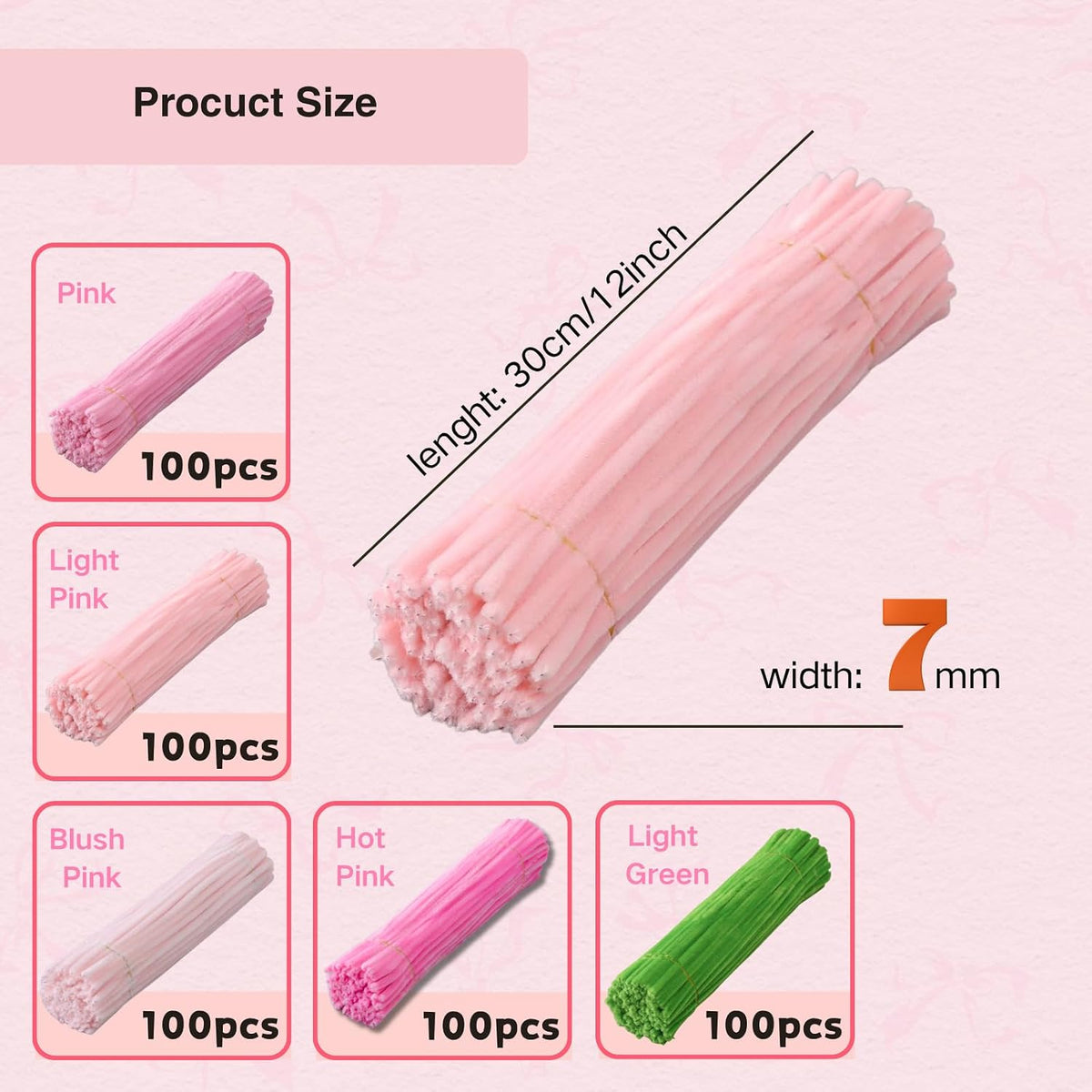 500pcs Pipe Cleaners Flowers Kit,Chenille Stems for DIY Flower Making Kit,Pipe Cleaners Projects Creative for DIY Art and Craft,Ideal for Holiday Decoration(Pink)