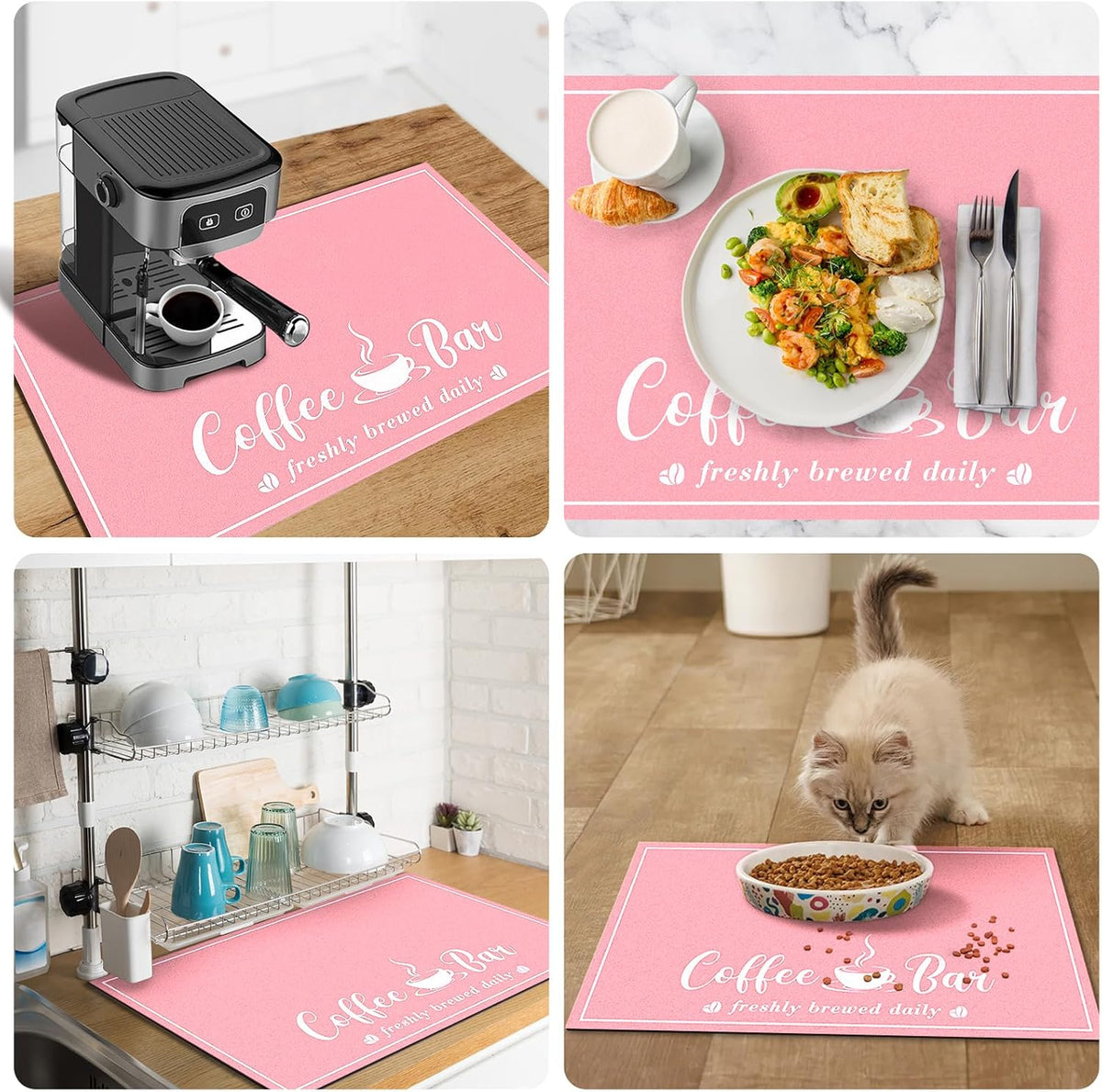 Fashion Coffee Mat, Dish Drying Mat 12" x 20" Pink