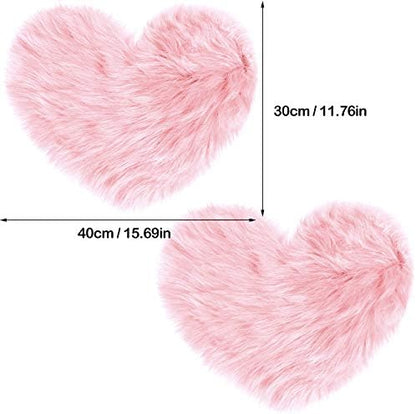2 Pack Small Heart Shaped Faux Fur Rug, Pink