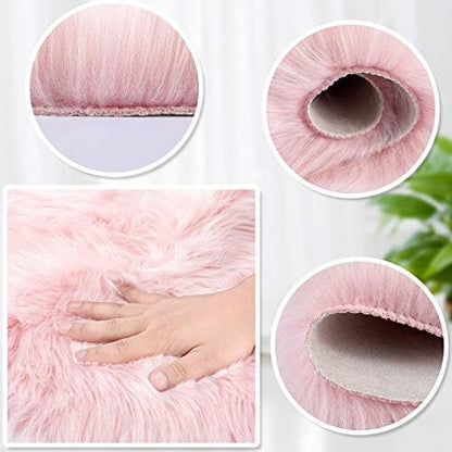 2 Pack Small Heart Shaped Faux Fur Rug, Pink