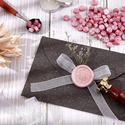 Cherry Flower Wax Seal Stamp Set + 200pcs Pink Sealing Wax Beads + Melting Spoon + 3pcs Candles for Wedding Invitations Envelops Cards Gift Letter Wrapping Wine Packages