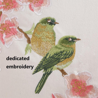 Embroidered Flower Birds Throw Pillow Covers Spring Decorative Flower Pillowcases (Pink, 18" x 18" (Pack of 2))