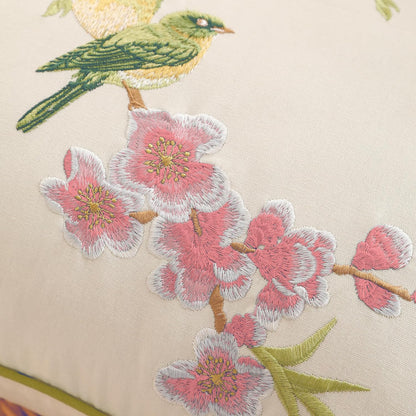Embroidered Flower Birds Throw Pillow Covers Spring Decorative Flower Pillowcases (Pink, 18" x 18" (Pack of 2))
