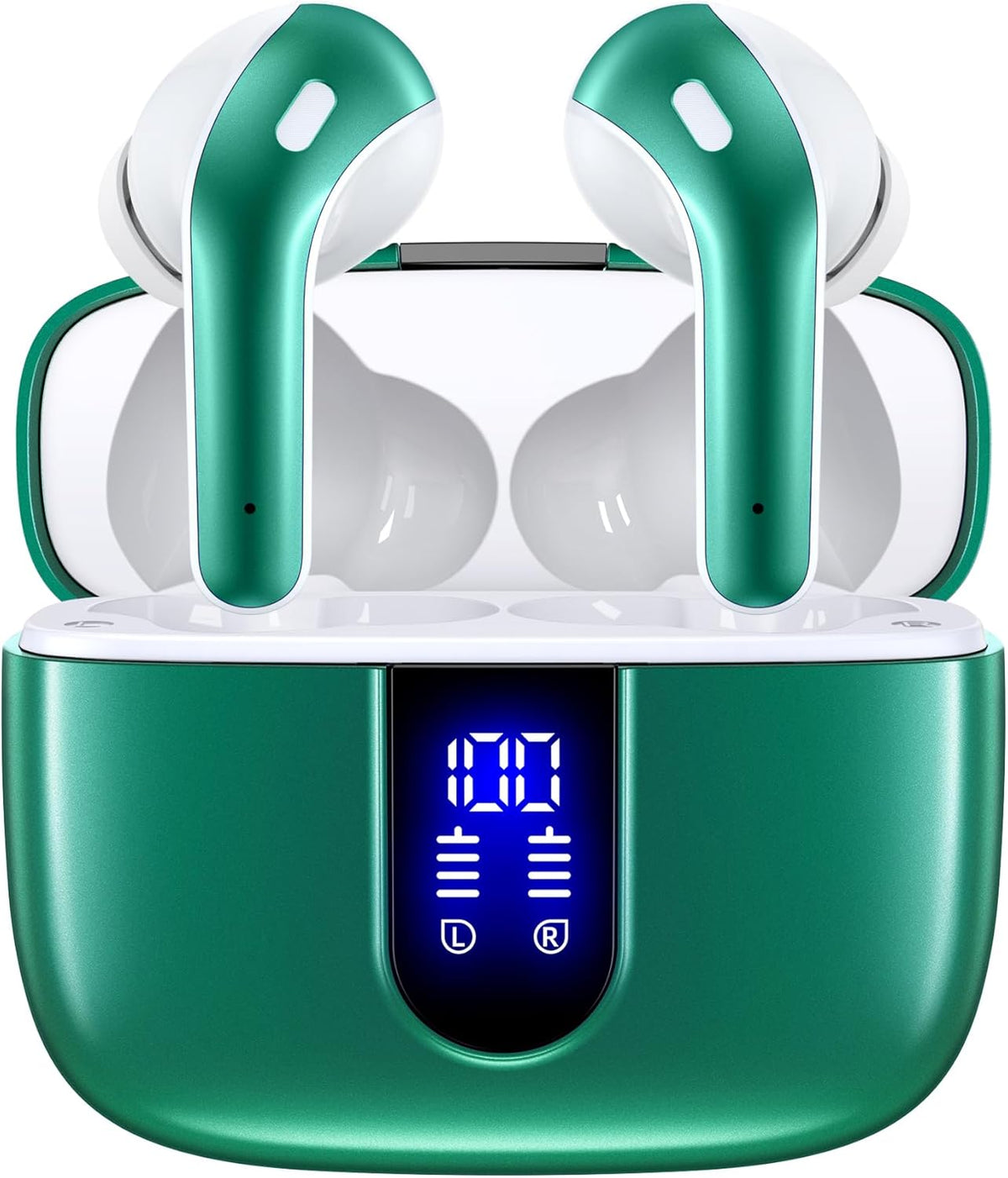 2 Sets X08 Forest Green and Sunset Pink Bluetooth Headphones True Wireless Earbuds 60H Playback Ear Buds with Wireless Charging Case in-Ear Earbuds with Mic