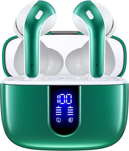 2 Sets X08 Forest Green and Sunset Pink Bluetooth Headphones True Wireless Earbuds 60H Playback Ear Buds with Wireless Charging Case in-Ear Earbuds with Mic